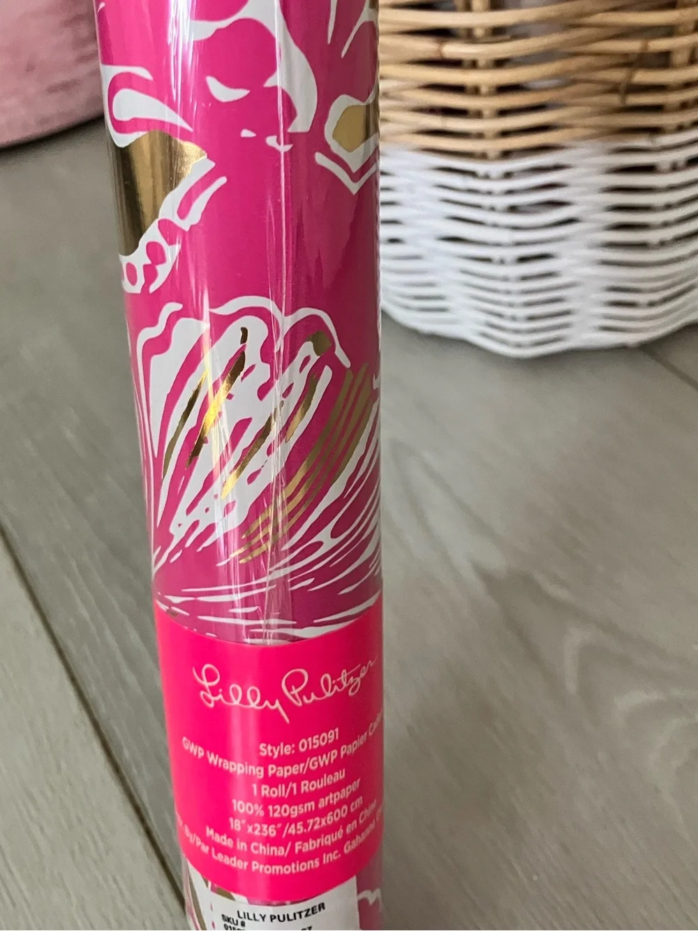 Lilly Pulitzer Hot Pink Floral & Gold Gift Wrap Roll